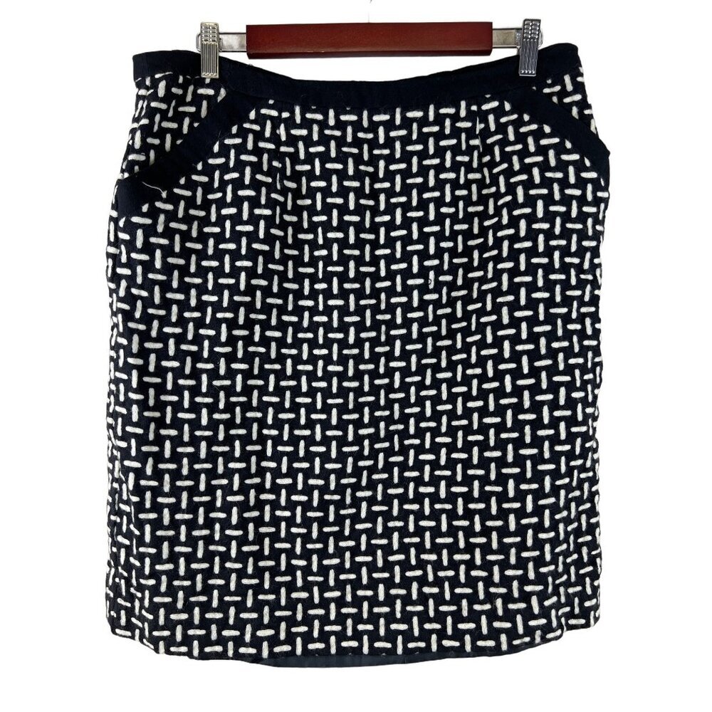 Talbot's Women's 100% Italian Wool Black White Hatch Pattern Pencil Skirt 14